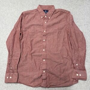 Wool & Prince Shirt Mens M Red Solid Wool Linen Slim Fit Long Sleeve Button Down